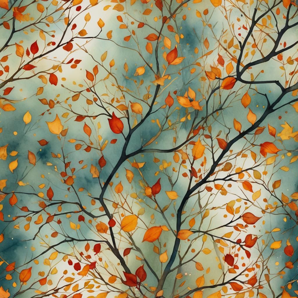 Watercolor Autumn Branches and Leaves
