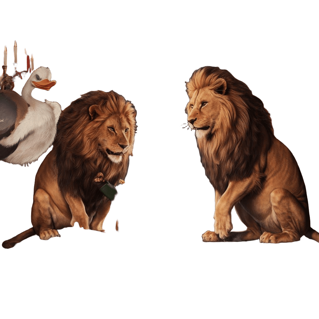 Lions' Party With Children: Detailed Digital Art