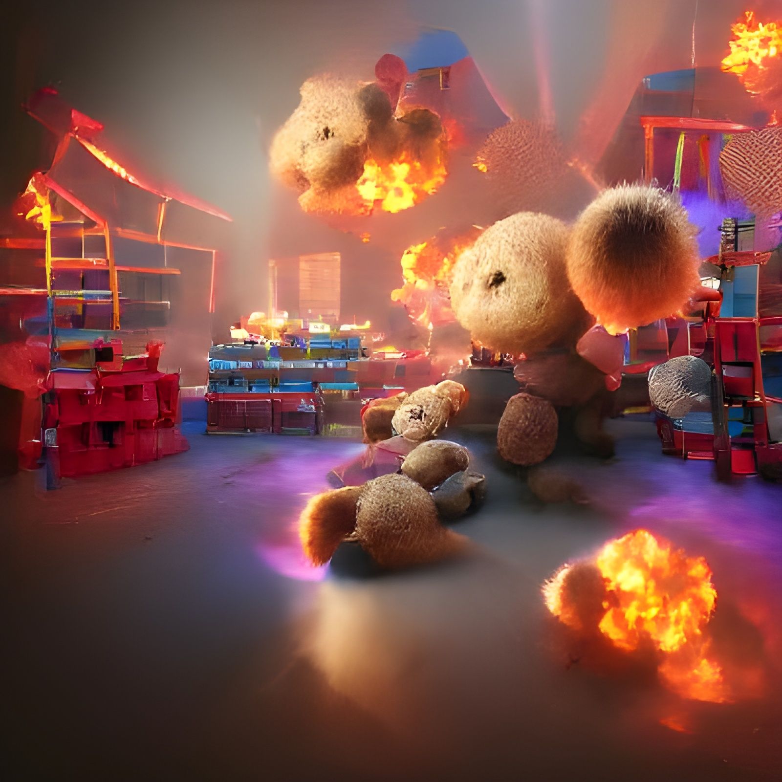 Teddy Bear Factory Explosion: Concept Art in 8K