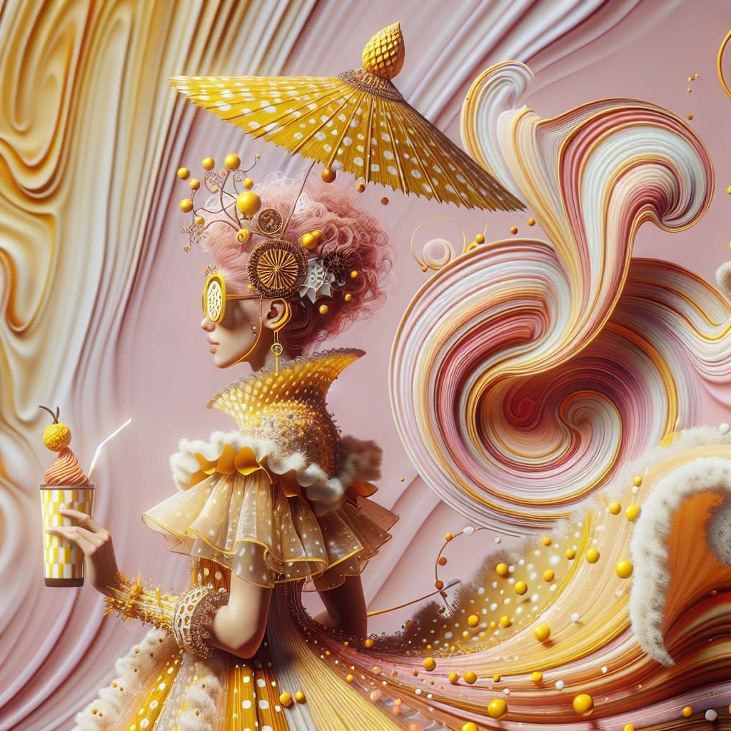 Person in Yellow Polka Dots with Pineapple Accessories