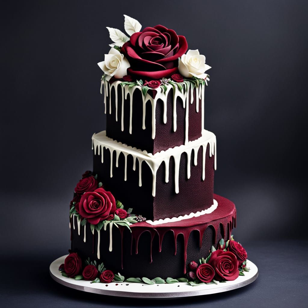 Magical Dark Wedding Cake with Rose Garden