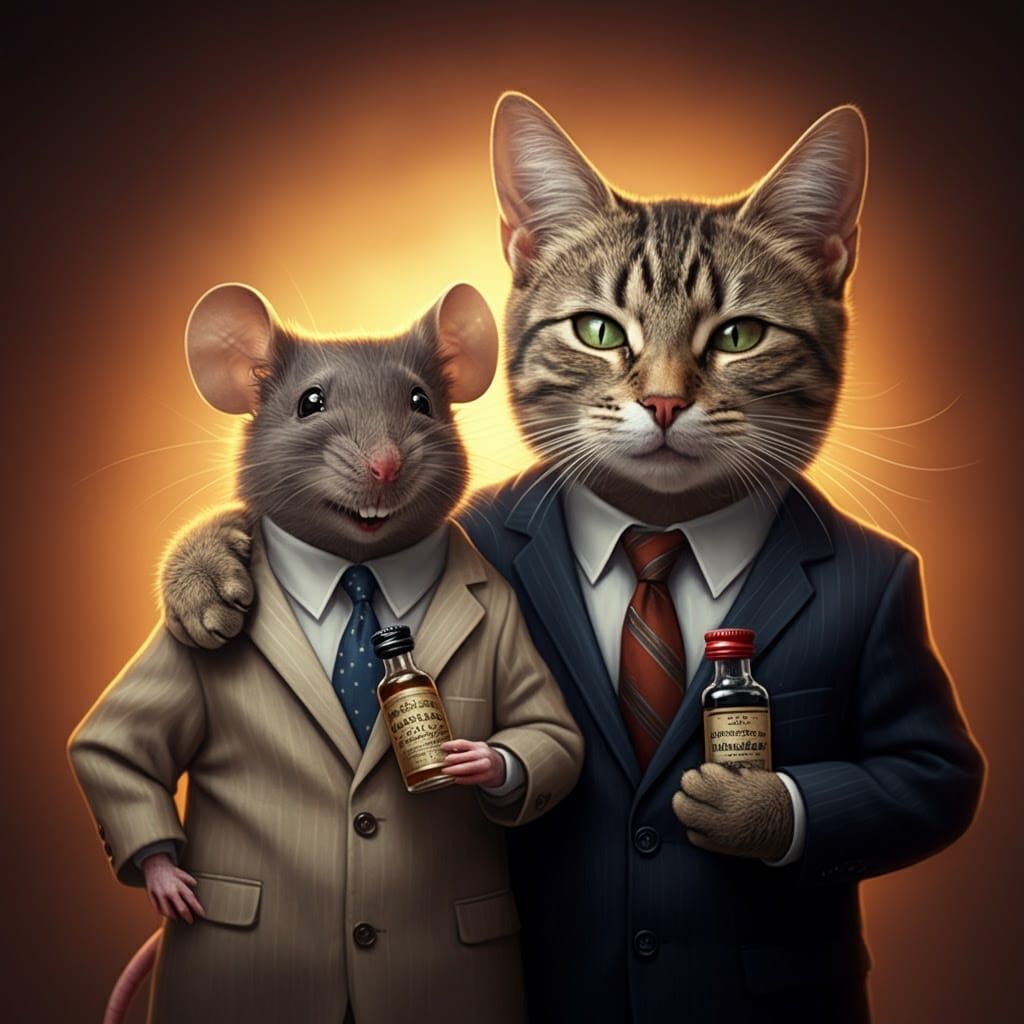 Tipsy Feline and Rodent Friends Share a Laugh