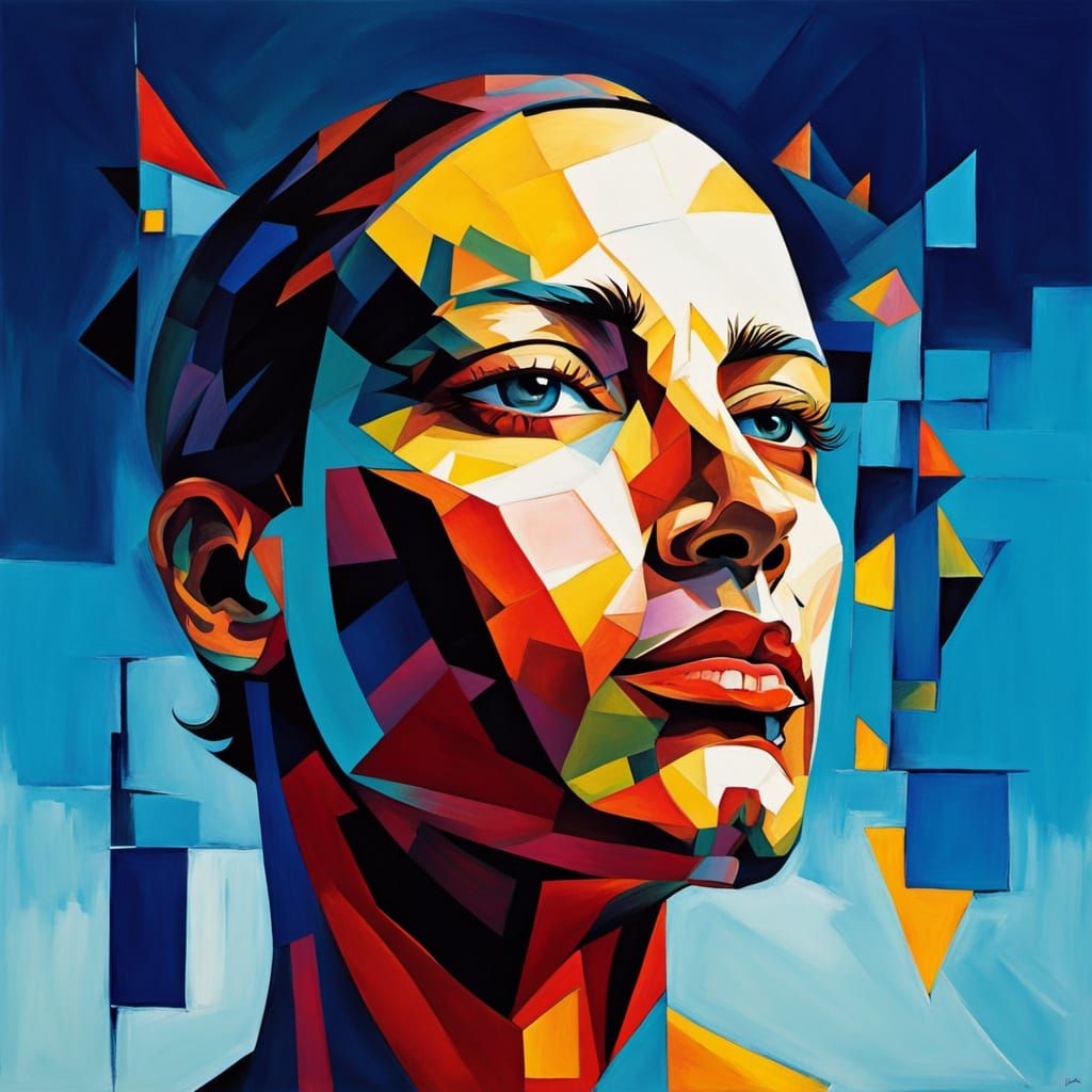 Geometric Portrait in Vibrant Cubist Style