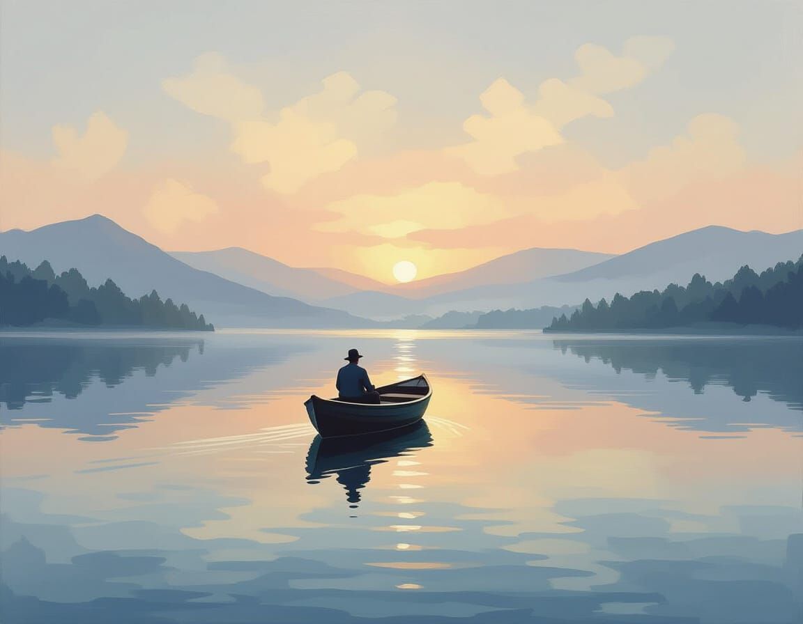 Serene Dawn Lake Landscape Painting in Turner & Ross Style