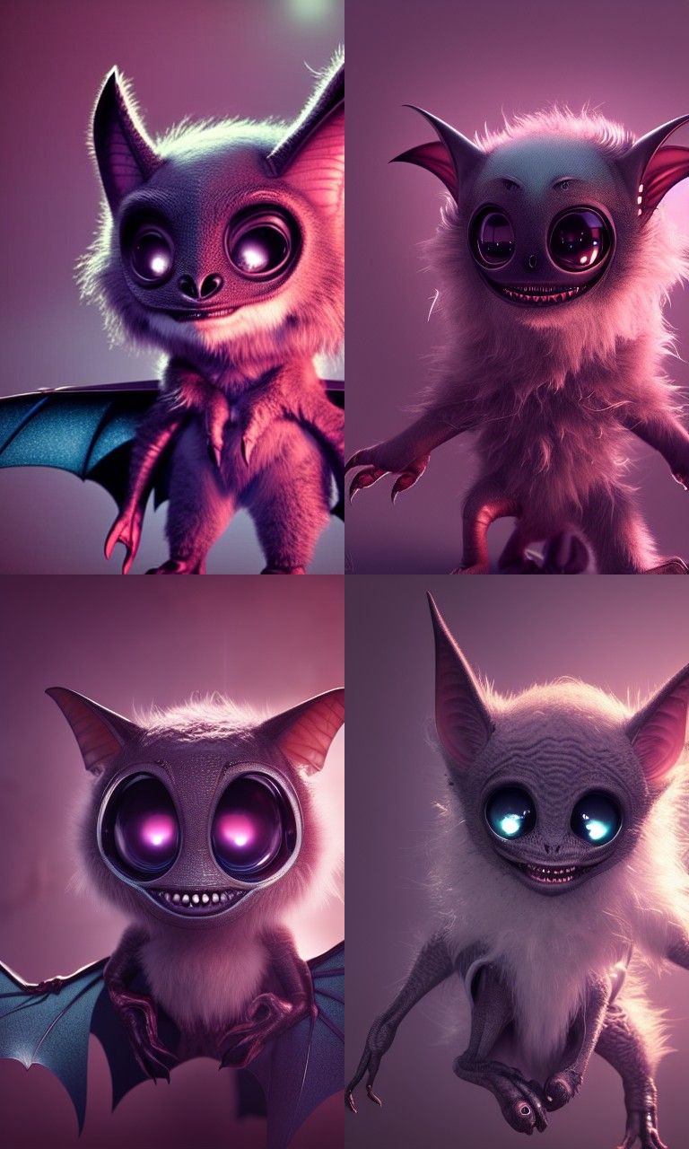 Adorable Alien Bat with Fluffy Fur in 3D