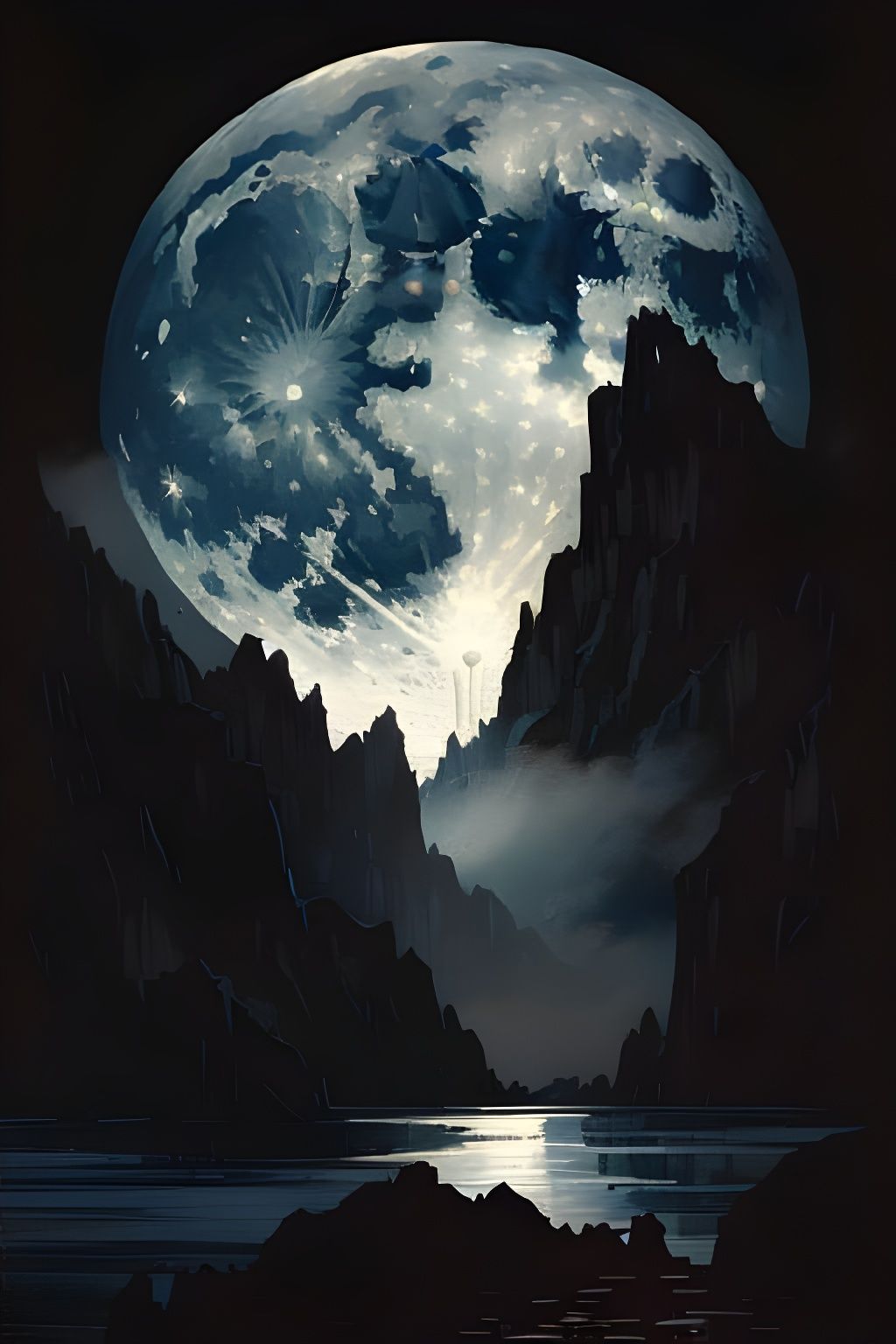 Reflective Moon in Detailed Lunar Landscape