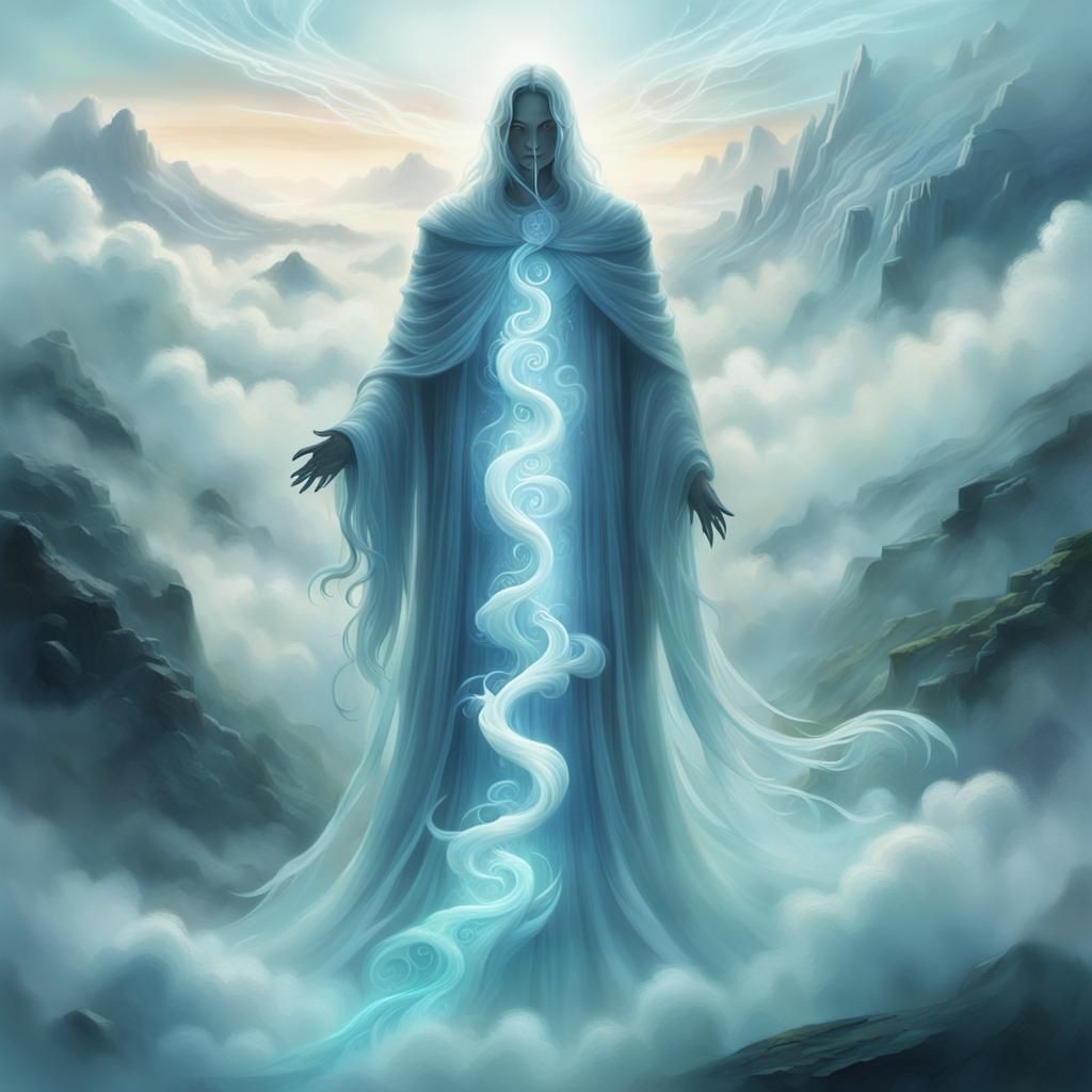 Ethereal Cloud Figure Rises in Enchanted Valley
