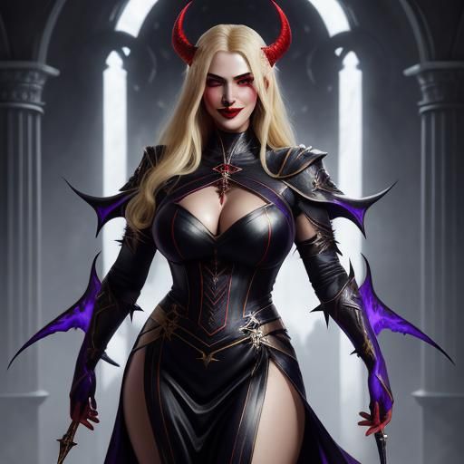 Hellenic Satanic Mage with Blonde Hair and Red Eyes