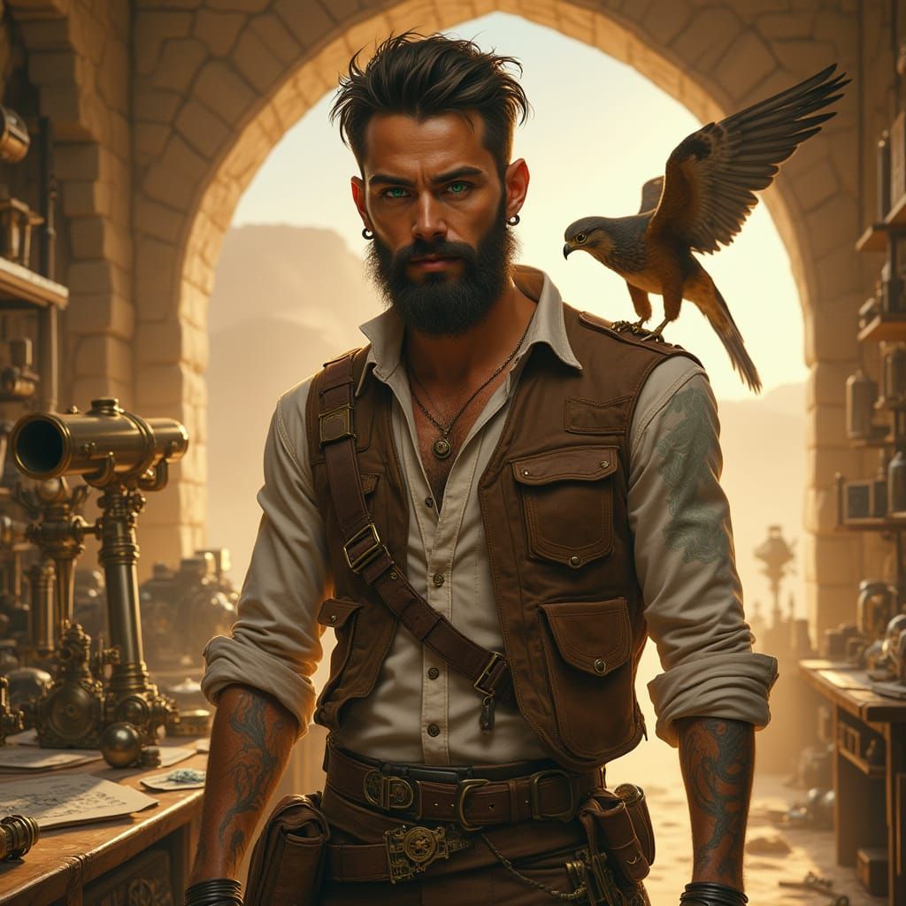 Desert Inventor in Steampunk Workshop