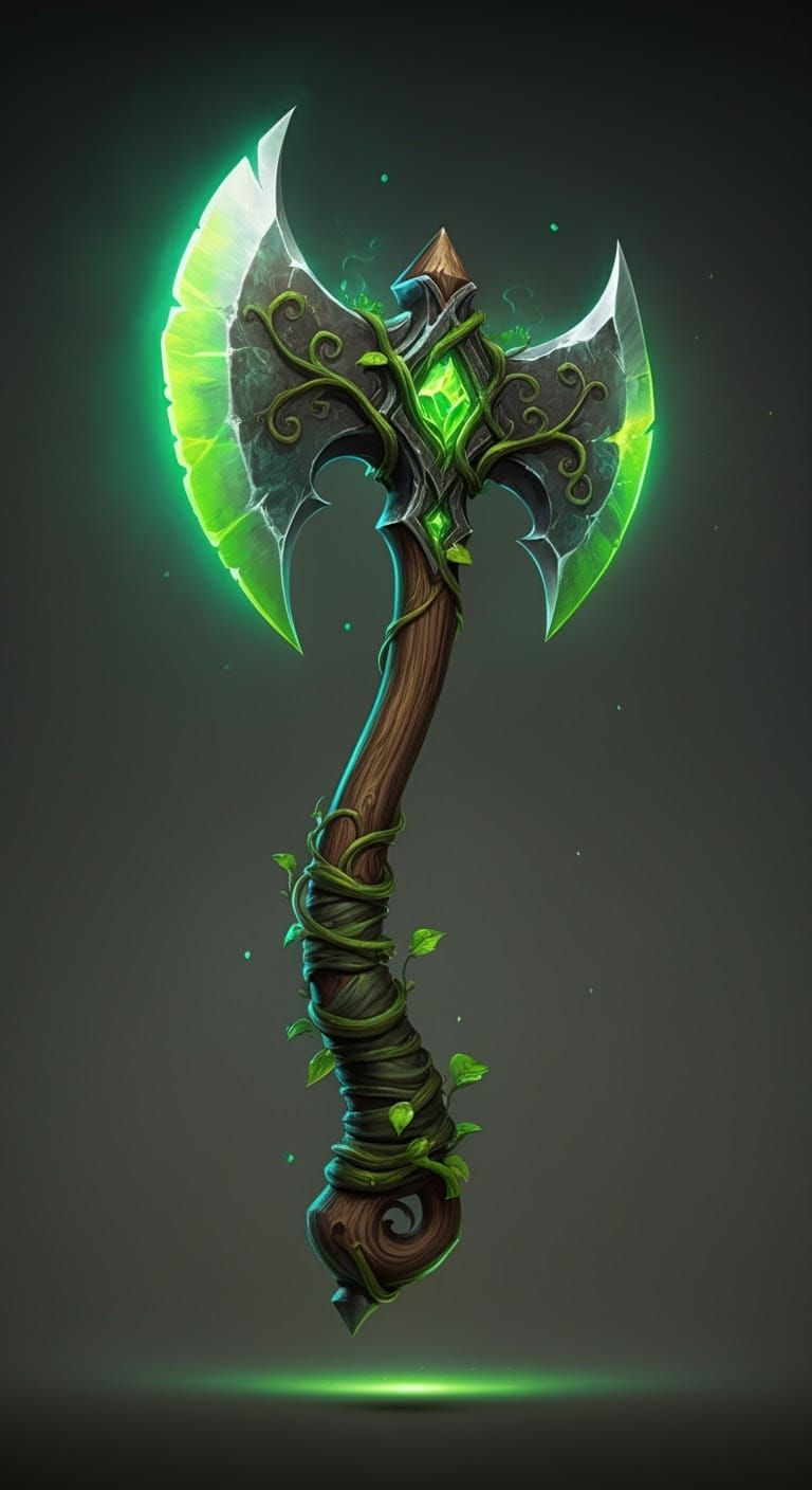 Floating Jade Leaf Axe Fantasy Weapon Concept