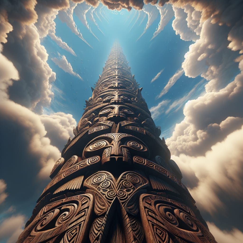 Majestic Maori Totem Pole Reaching the Sky