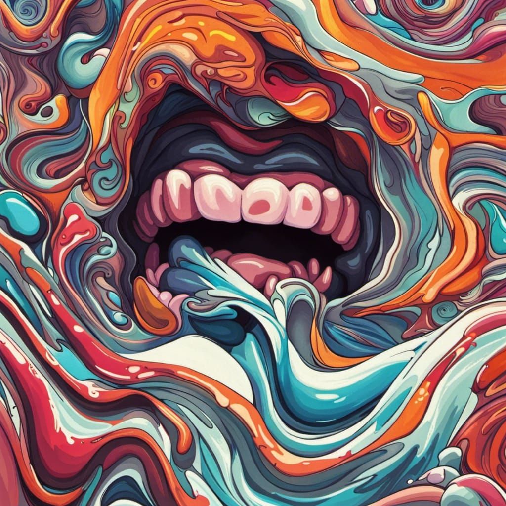 Chocolate Ocean Wave in Mouth: Hyperrealistic Splash Art