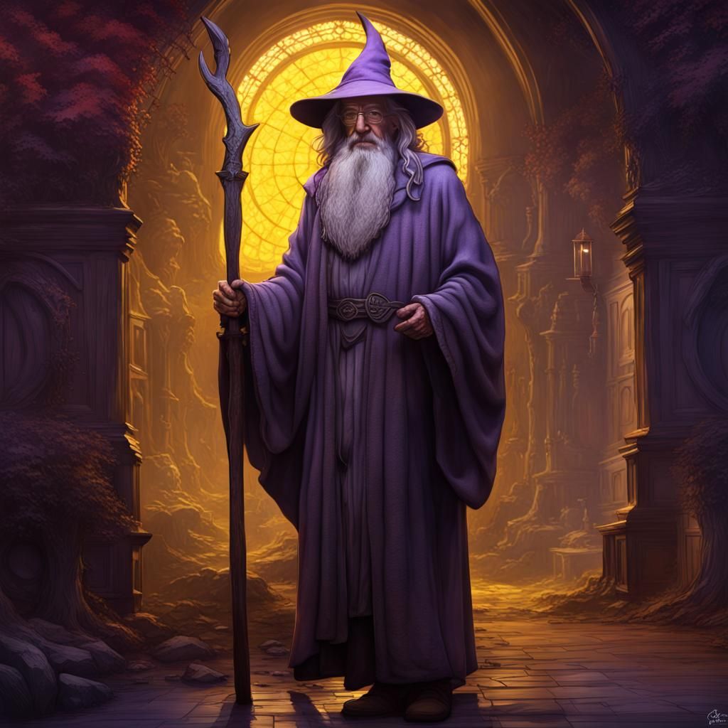 Noam Chomsky as Gandalf in Dark Fantasy Style