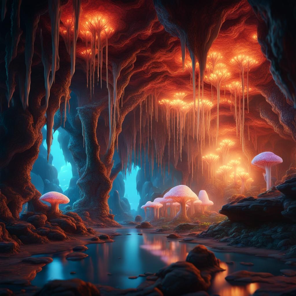 Glowing Fungi Illuminates Crystal Cave