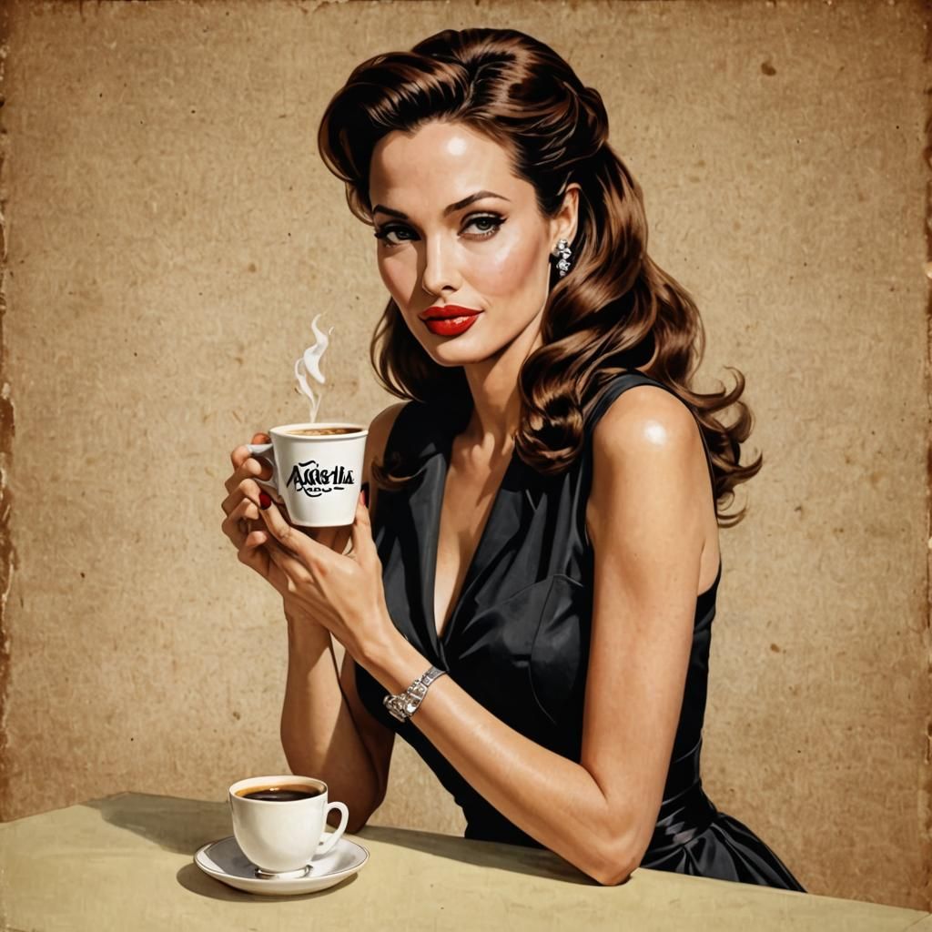 Vintage Pin-Up Enjoying Coffee