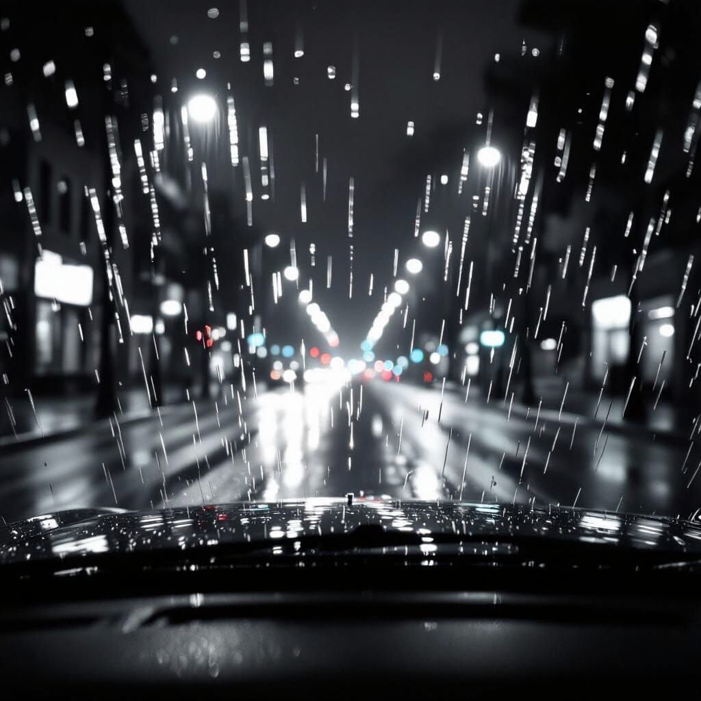 Cinematic Night Rain City Street View Through Car Window