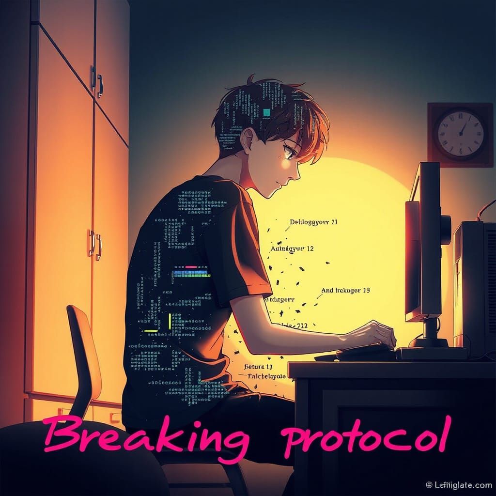 Anime Glitchcore Teen Dissolving into Pixels