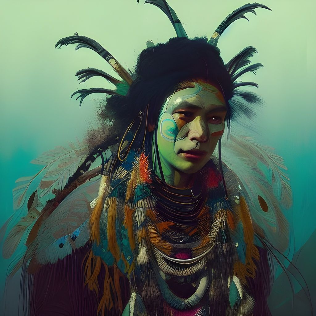 Maori Shaman Portrait in Matte Elemental Art
