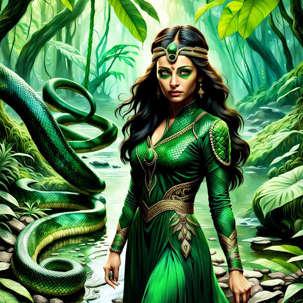 Snake Princess in Jungle Temple: Fantasy Art