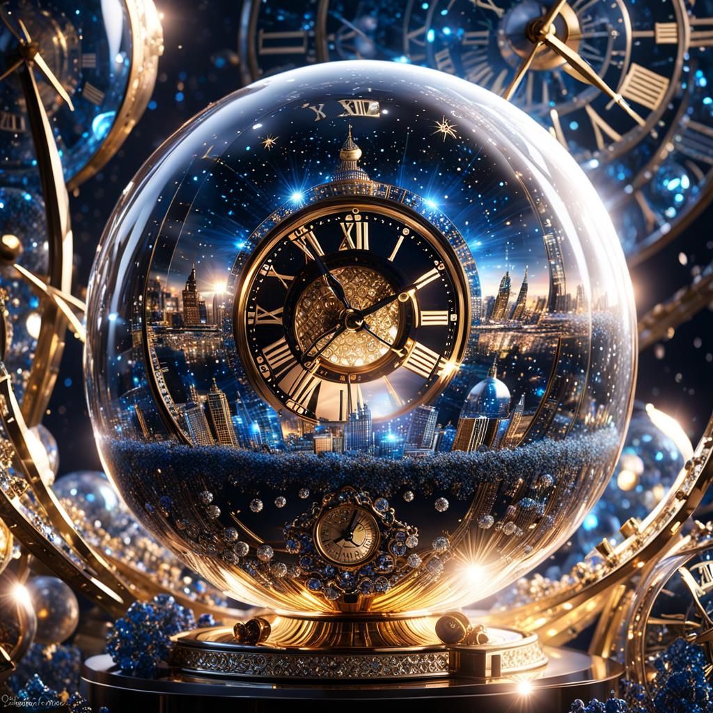 Crystal Sphere Clock at Midnight in Photorealistic CGI
