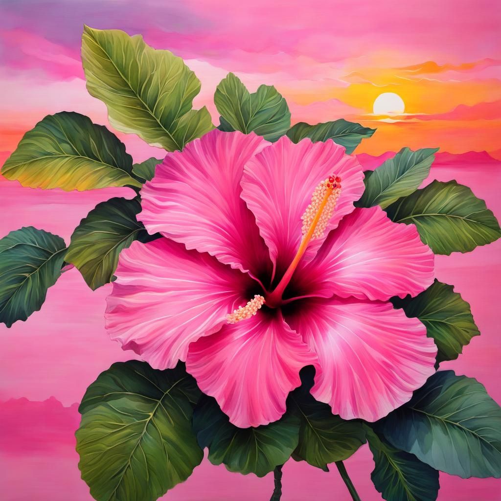 Pink Hibiscus and Sunset