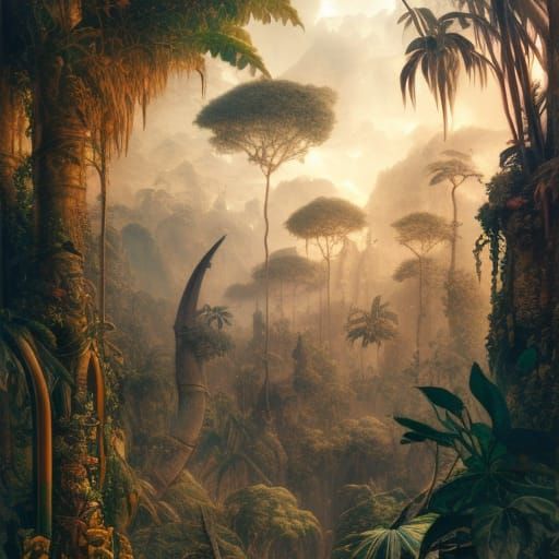 Jungle Utopia: Hyperdetailed Engraving on Canvas