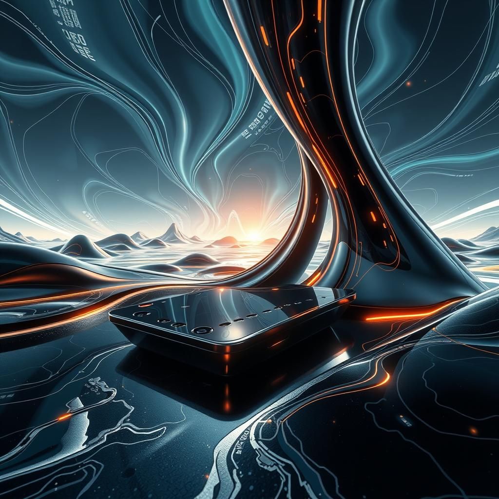 Dreamlike Onyx and Gold Abstract Curves in Sci-Fi Style