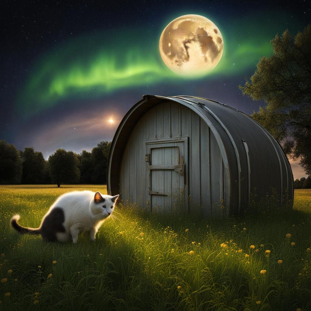 Macro Farm Quonset Hut Under Starry Night Sky