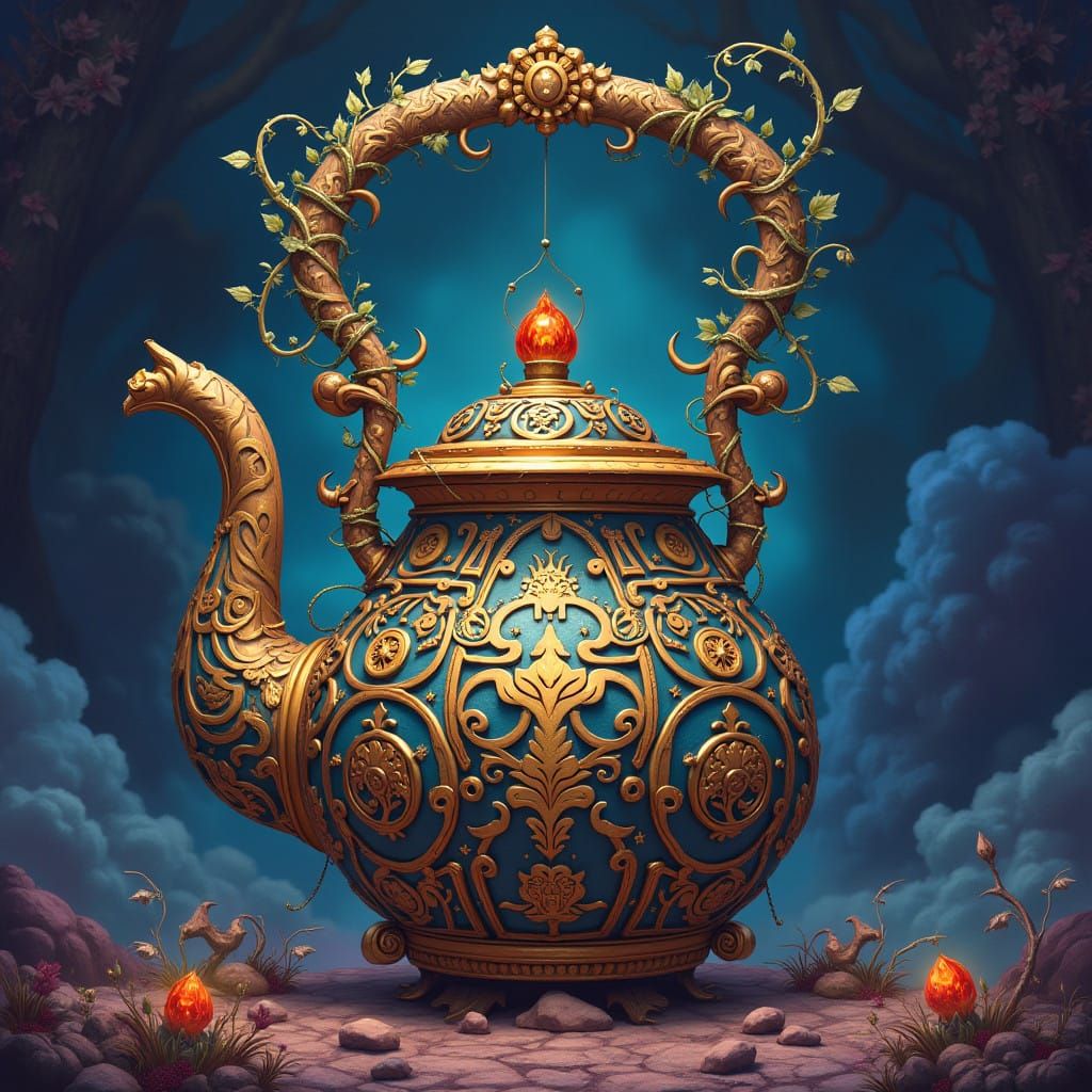 Whimsical Kettle in Fantasy Art Style