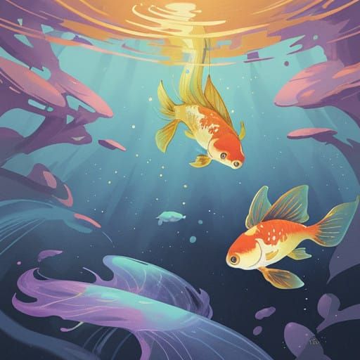 Vibrant Koi Pond Scene in Fantasy Concept Art Style