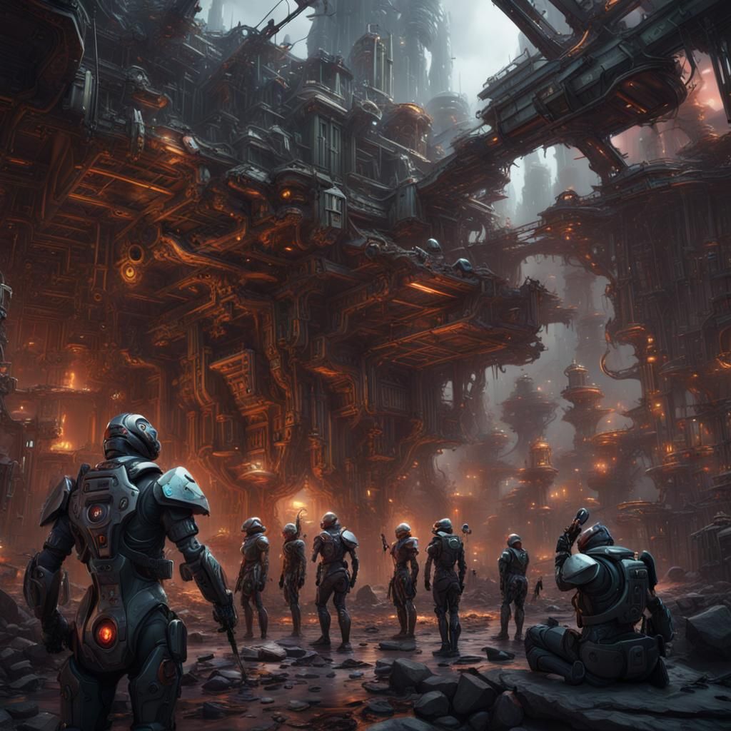 Cyborg Gathering: Detailed Matte Painting