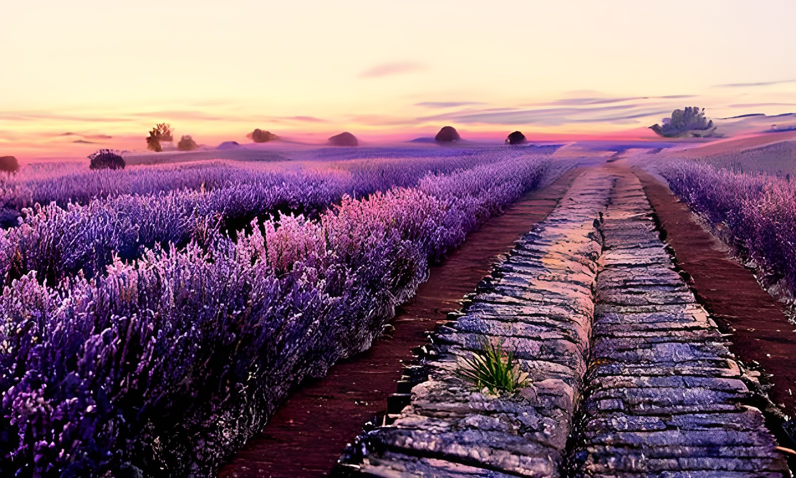 Sunset Over a Beautiful Lavender Field