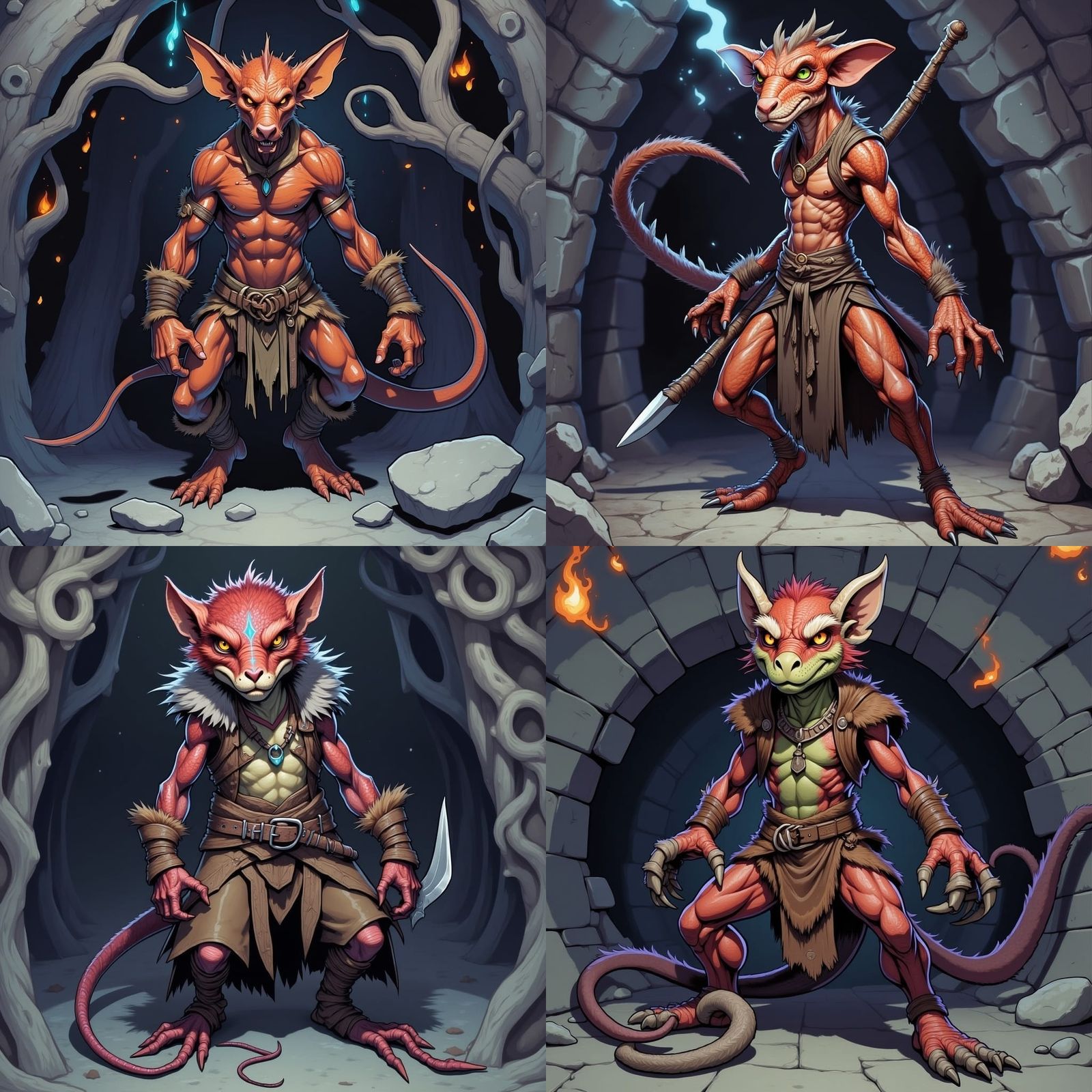 Red Kobold Creature Illustration in Dark Cavern