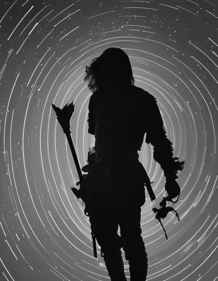 Magical Warrior Silhouette in Astral Fantasy Style