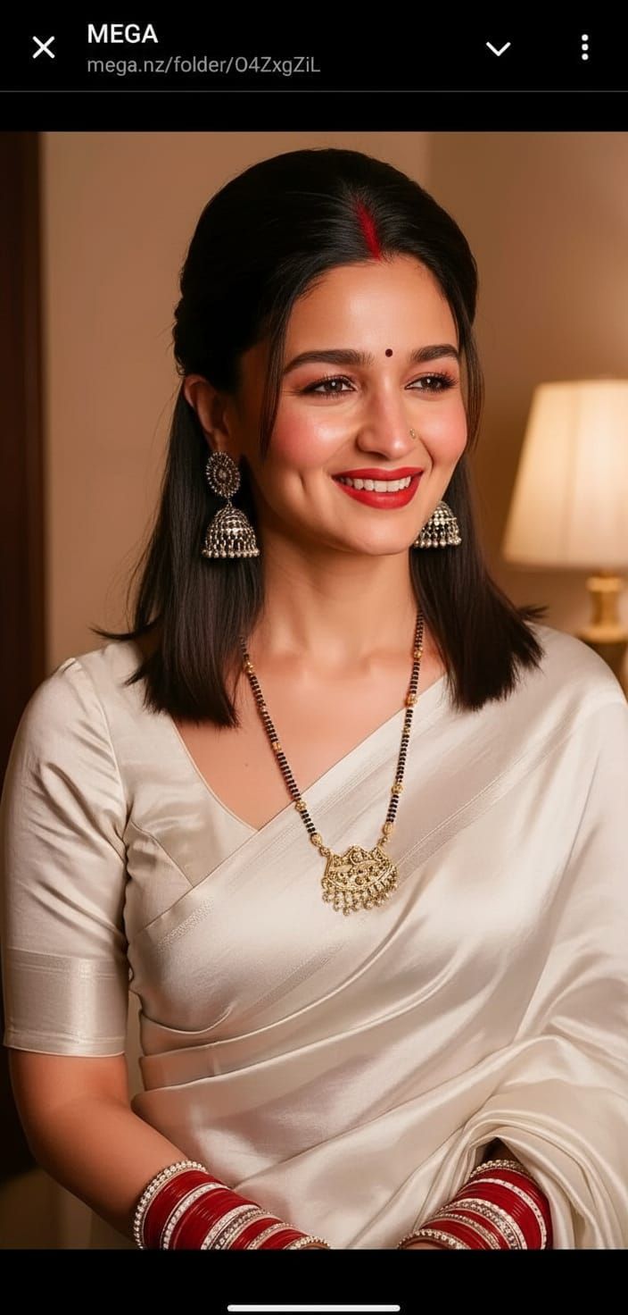 Elegant Bride in White & Silver Saree with Traditional Jewel...