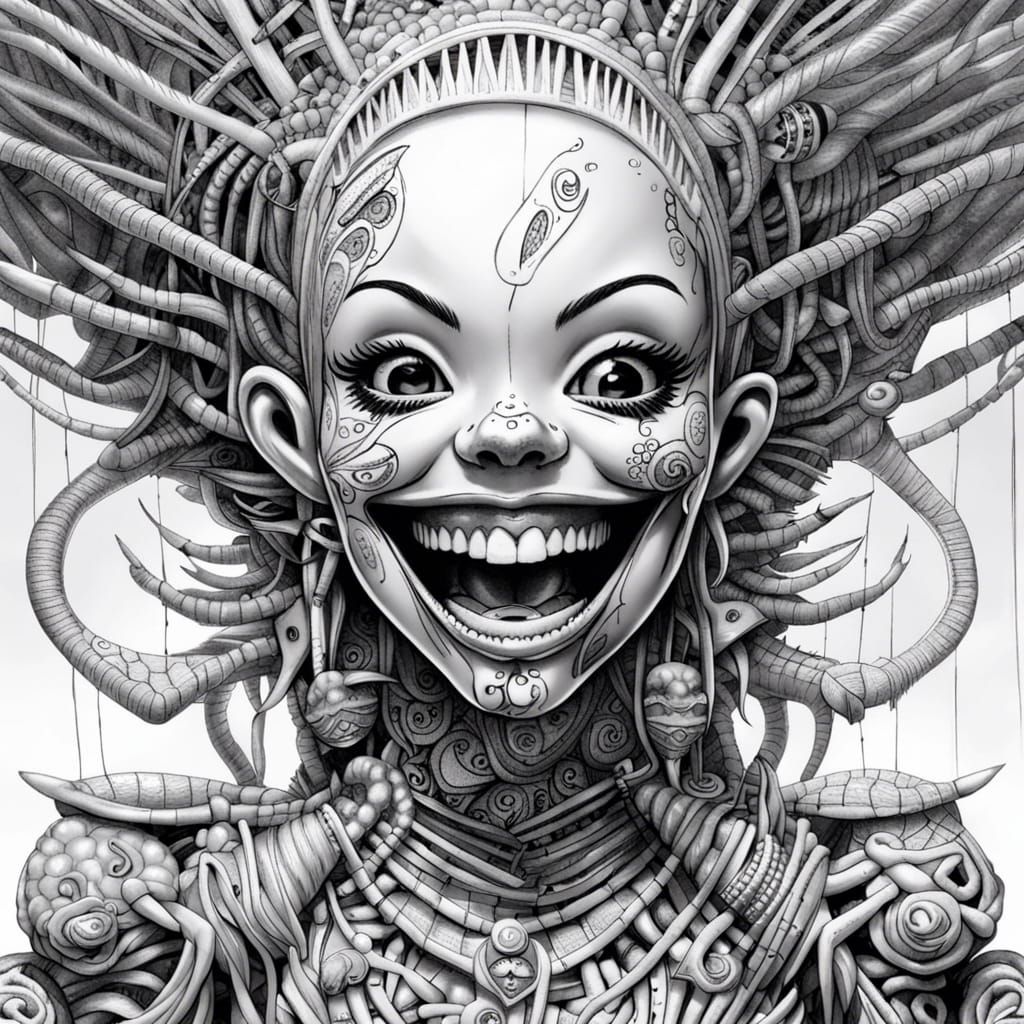 Surreal Voodoo Doll with Crooked Teeth