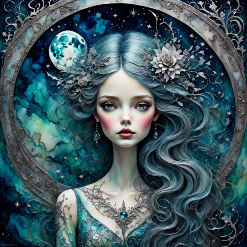 Cosmic Dreamscape: Full Moon in a Paisley Sky