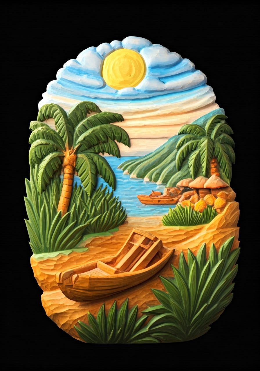 Wood Carving of a Summer Landscape Scene