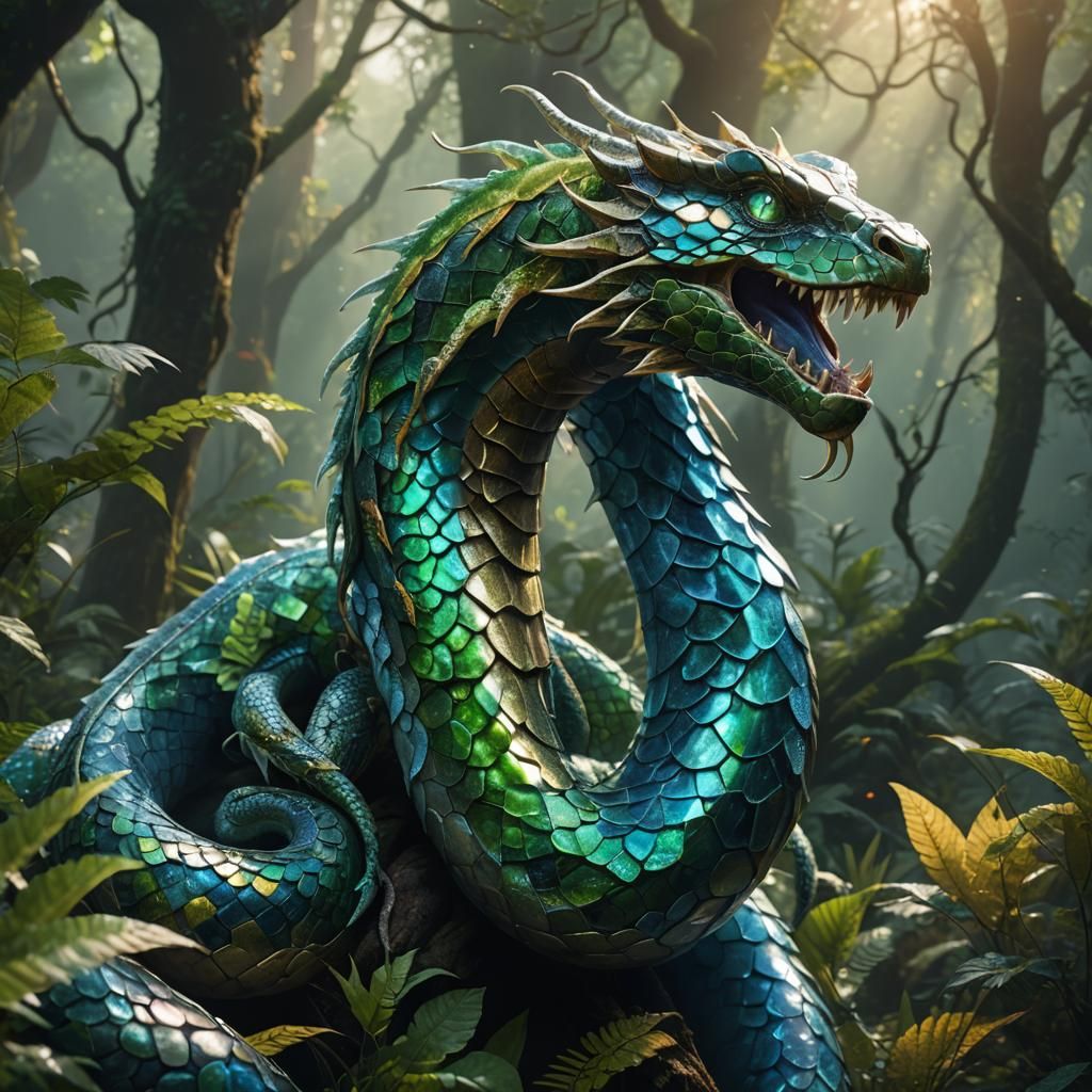 Crystalline Serpent in Mystical Forest Concept Art