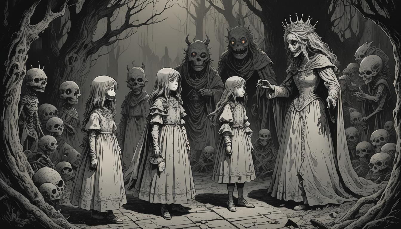 Ghibli Princess in Eerie Encounter, Horror Illustration