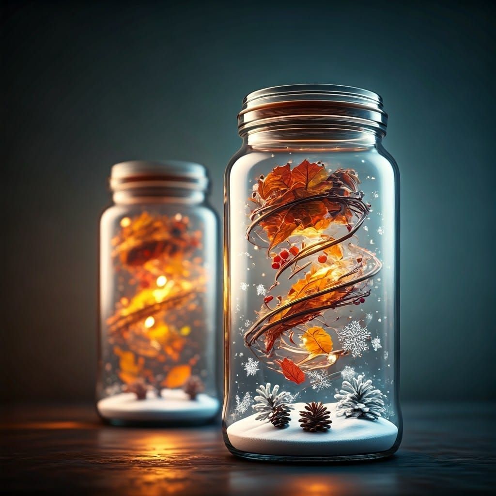 Autumn and Winter Worlds in Glass Jars