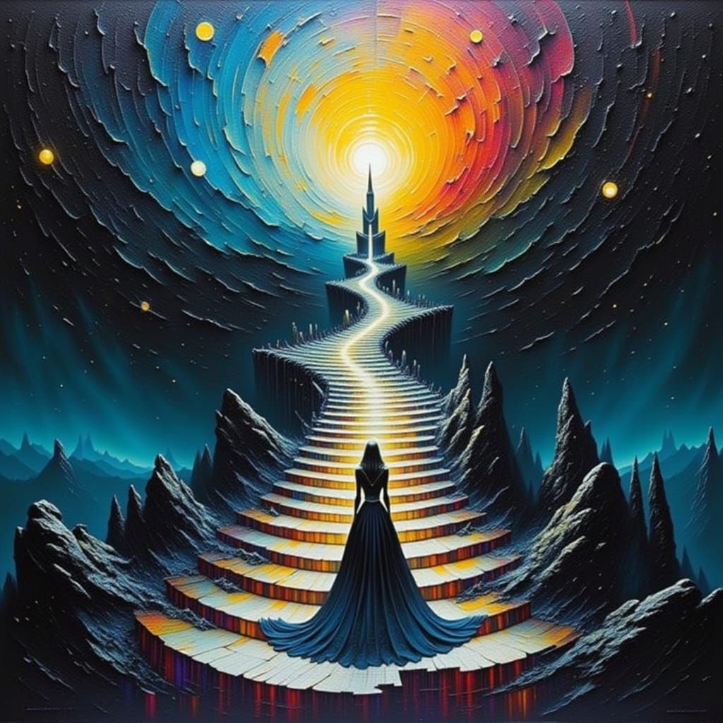 Oracle on Spiral Staircase in Impasto Style