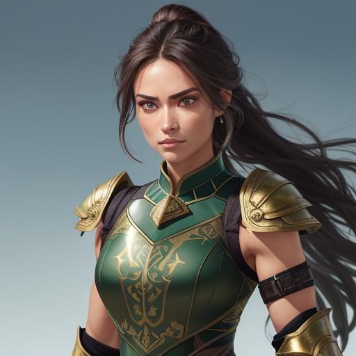 Beautiful Female Warrior with Piercing Eyes and Intricate Ar...