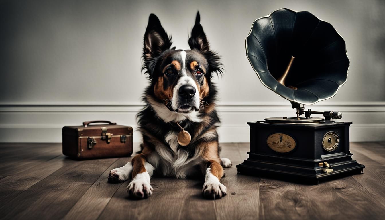 Dog Listens to Gramophone in 1920s Style