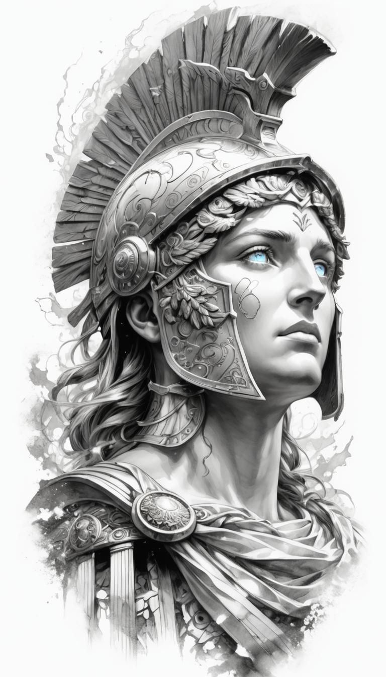 Athena Helmet with Glowing Eyes: Comic Book Art