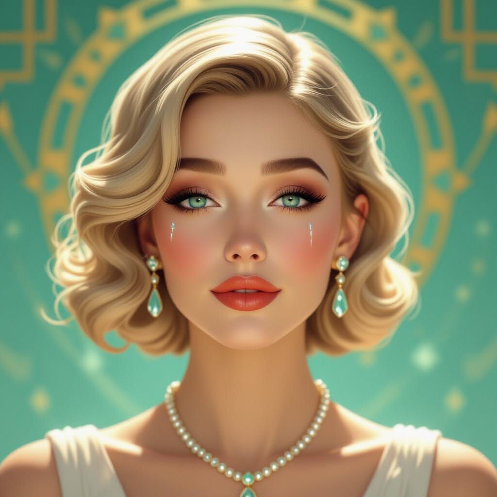 Art Deco Woman's Crystal Tears in Golden Light