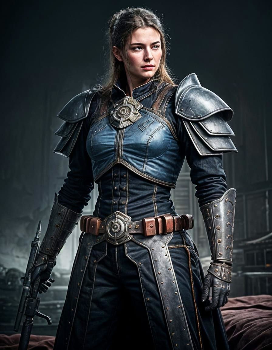 Mechanical Truck and Woman in Action Pose