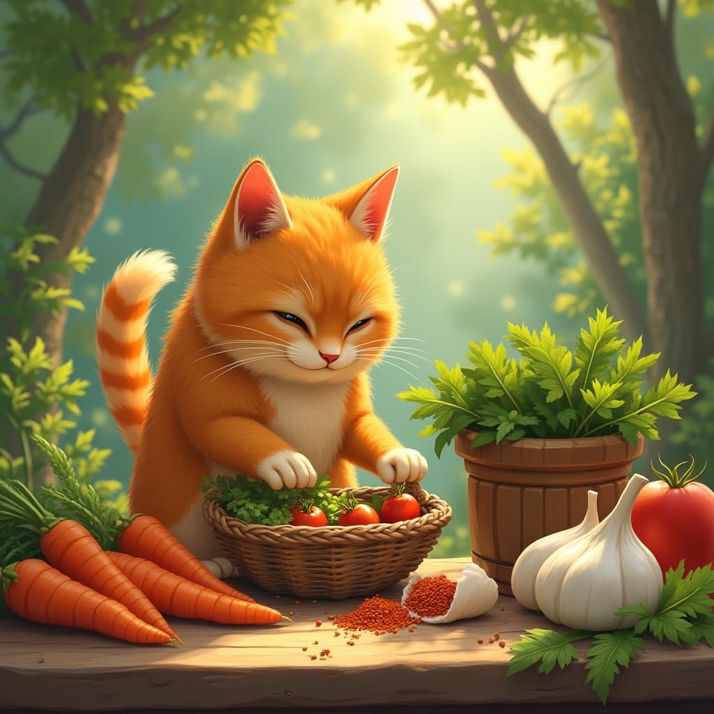 Whimsical Cat in a Garden Paradise