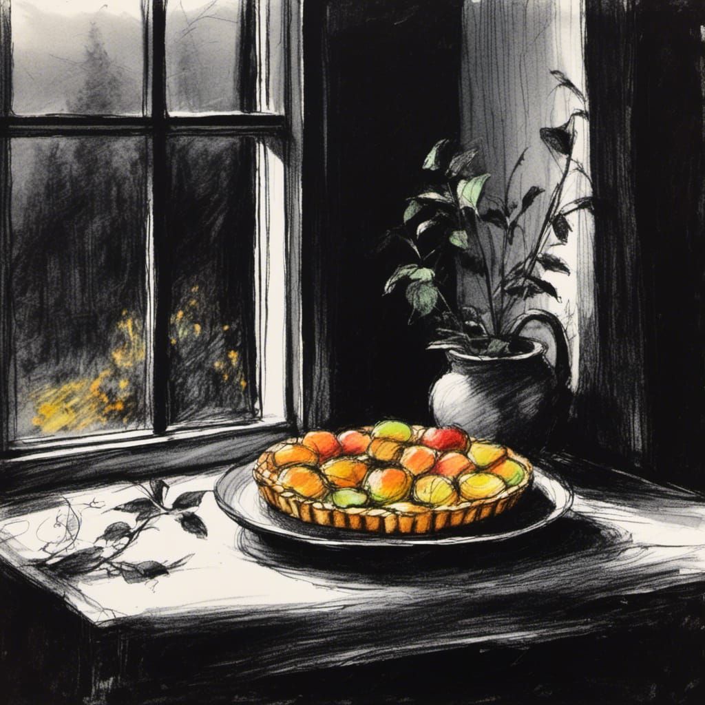 Colorful Apple Tart in Charcoal and Gouache