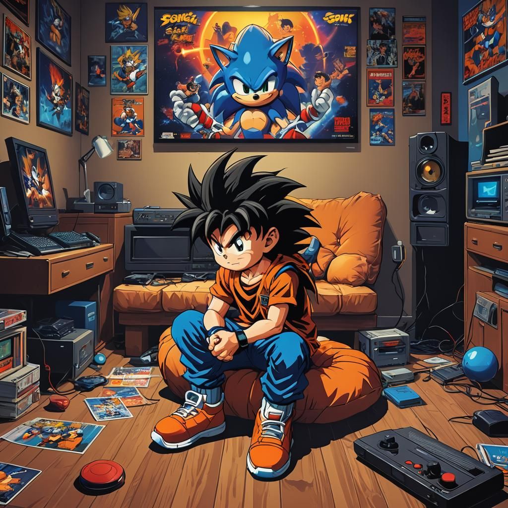 90s Kid Bedroom with Sega in Anime Style